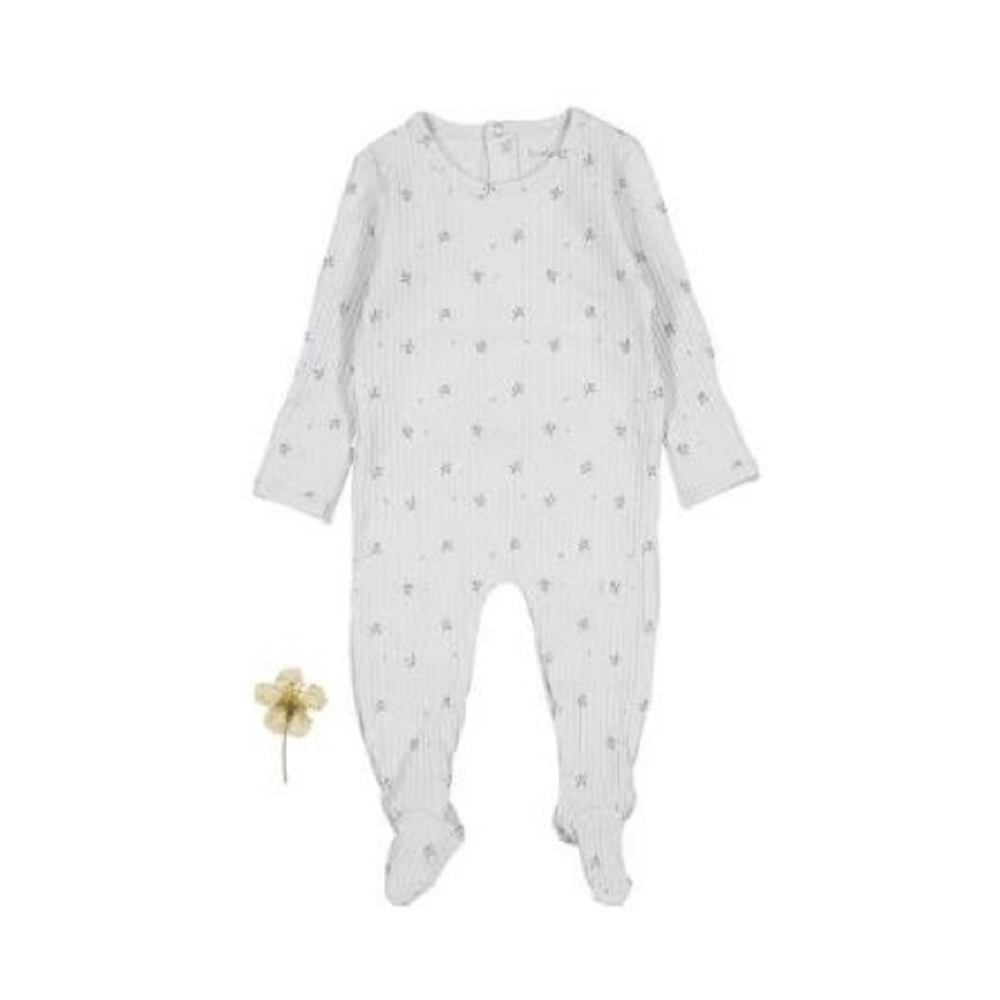 Lovely Littles The Printed Romper Sky Blossom Floral Baby Ribbed Footie 18 mths